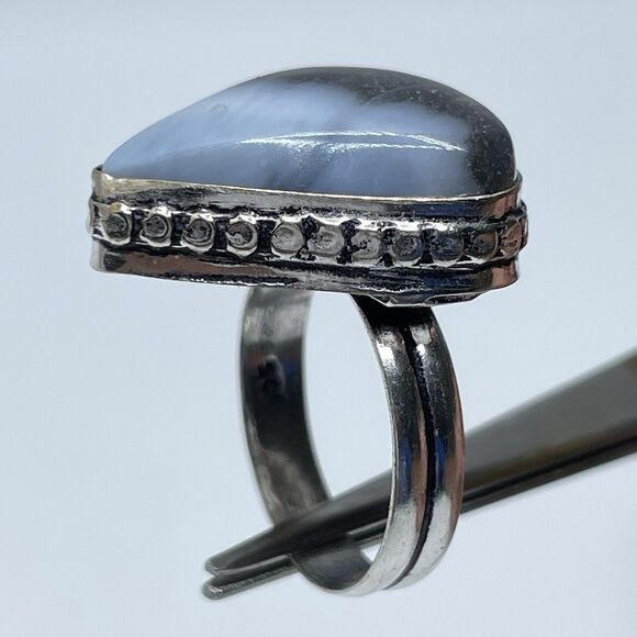 Stunning Boho Trillion Cut Owhyee Blue Opal Silver Plated Gemstone Ring 7.5 - Picture 6 of 7